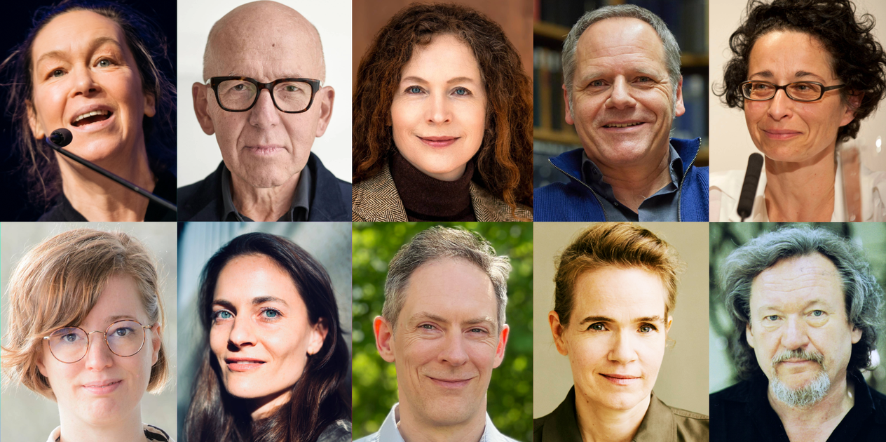 Collage: (oben v. l.) Monika Rinck © Silviu Guiman, Heinz Bude © Nicolas Wefers, Sandra Richter © Anja Bleeser, Johannes Lehmann © privat, Isolde Charim © / (unten v. l.) Maria Kuberg © privat, Lea-Riccarda Prix © Marvin Ester, Jan Völker © Jörg Junge, Katrin Trüstedt © KOPF & KRAGEN FOTOGRAFIE, Klaus Theweleit © privat